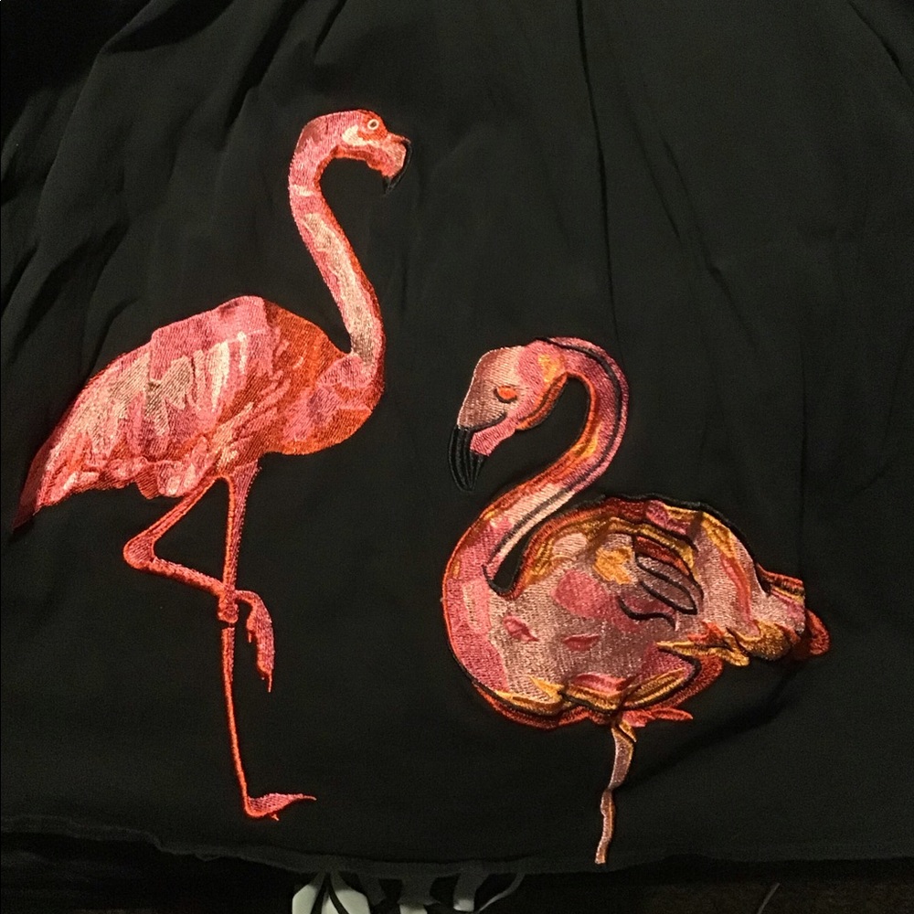 Black a-line skirt with flamingos